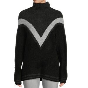 Max Studio Long Sleeve Jacquard Black Gray Funnel Neck Sweater. Size Medium. NWT